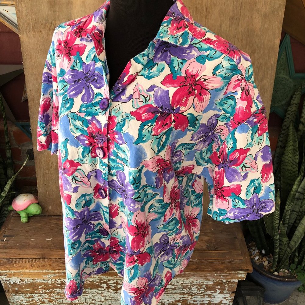 Womens Vintage 90s Cascais Of California Floral Beach Button Up Size L